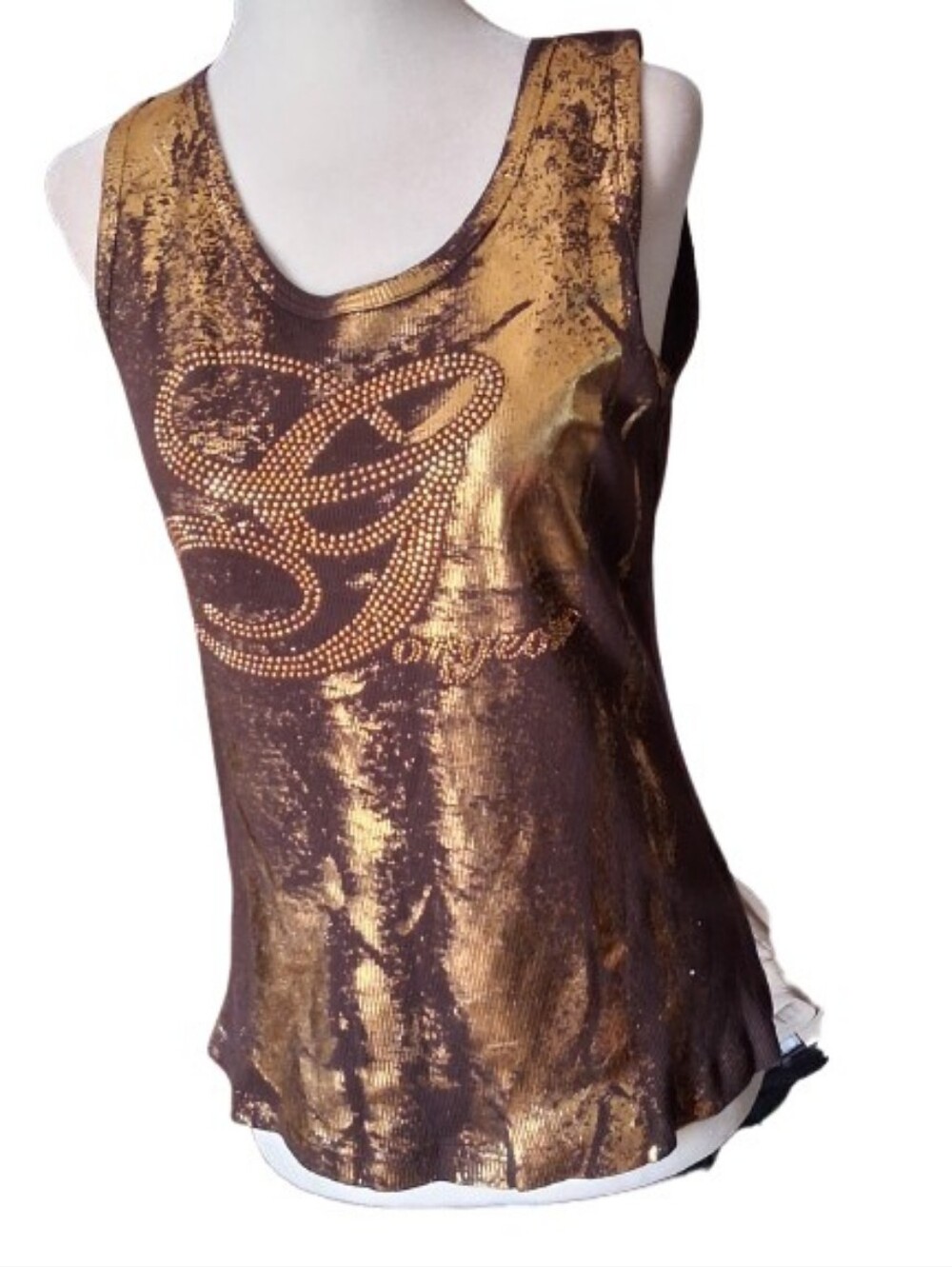 NWOT Nally & Millie Brown Gorgeous Blingy Gold Tank Top, Large